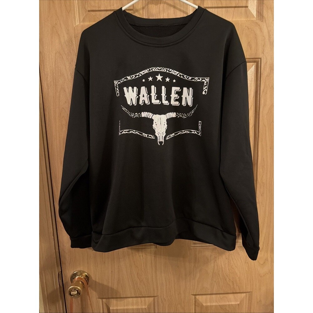 Morgan Wallen Graphic Pullover Long Sleeve Black Sweatshirt Size L.  Great Cond!